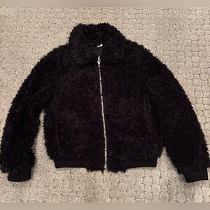 H&M Black Teddy Bomber Zip-Up Jacket